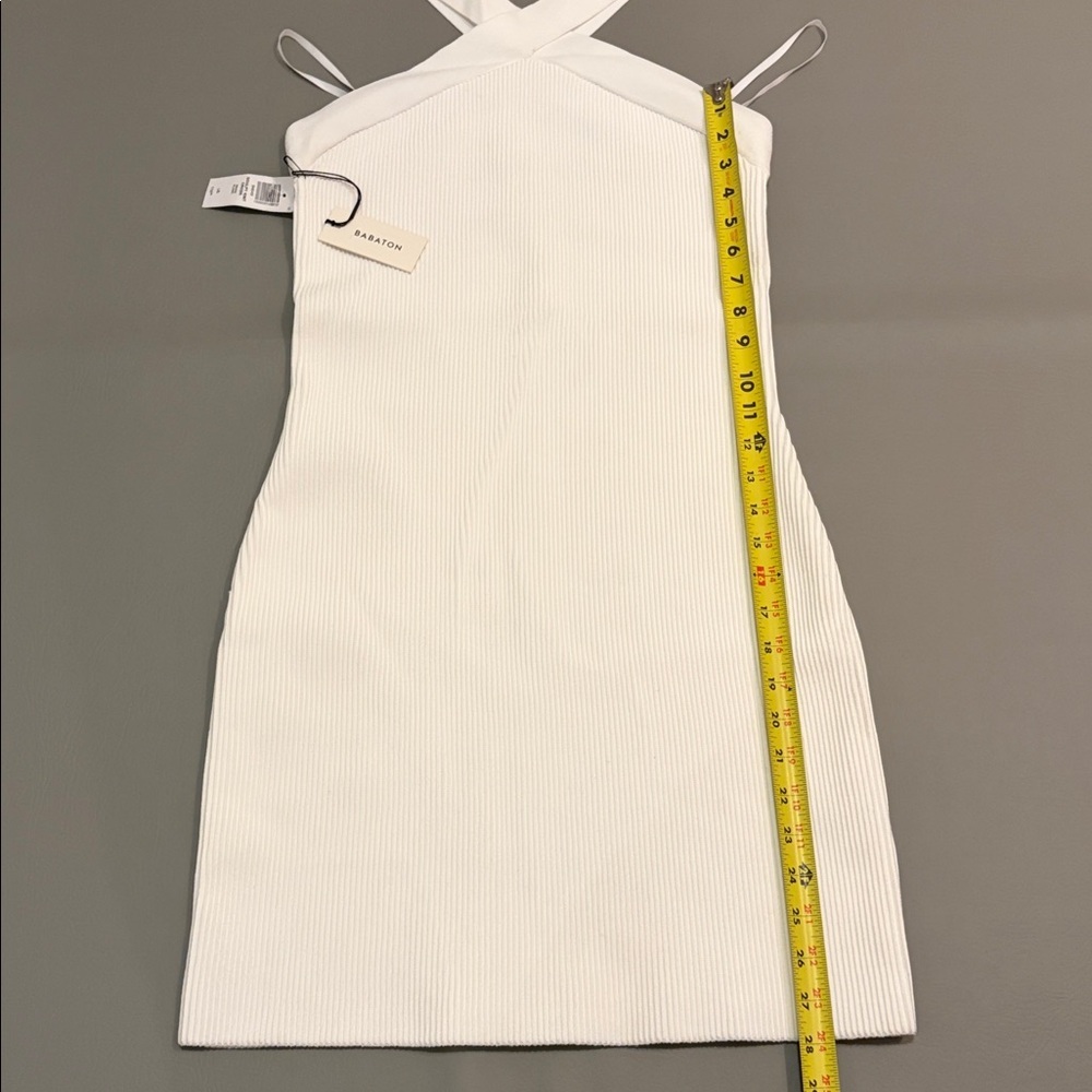 Aritzia Babaton Dress Mini NWT Sculpt Knit Cross Ribbed Halter White size Large - Picture 8 of 14